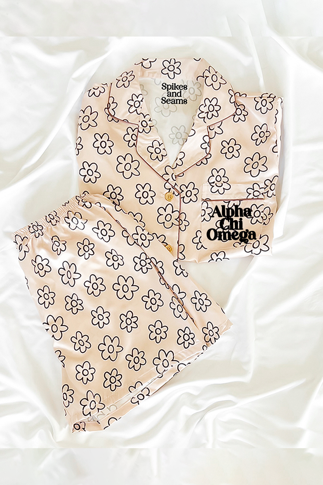 Block Font Beige Daisy pajamas - Alpha Chi Omega