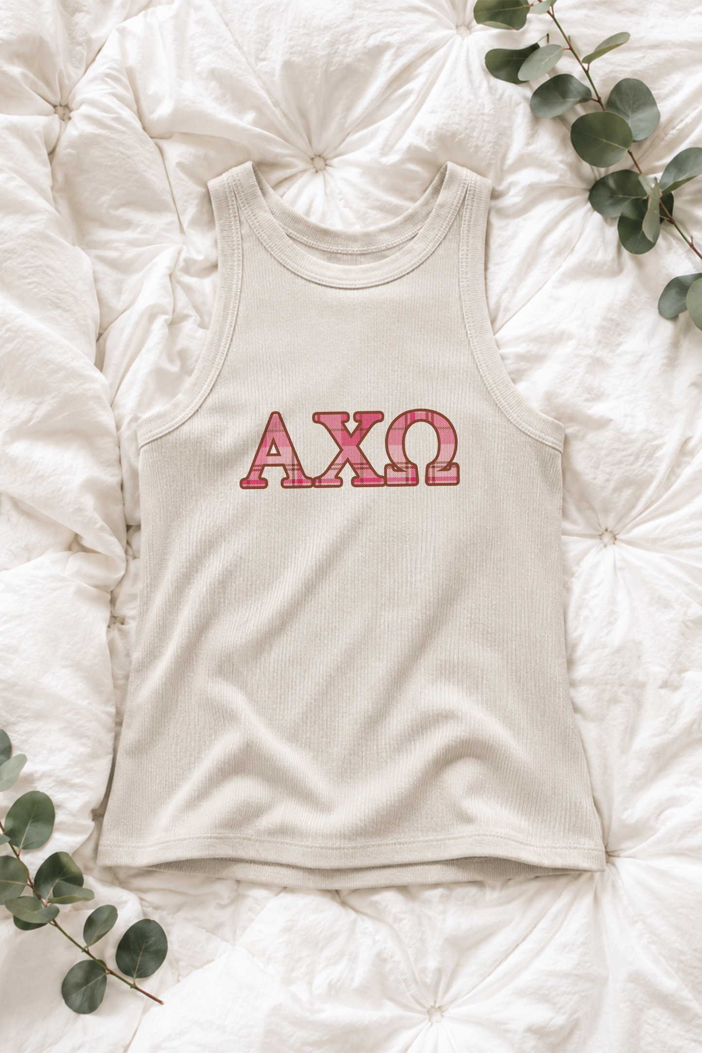 Plaid Pink Letters Sorority Tank - Alpha Chi Omega
