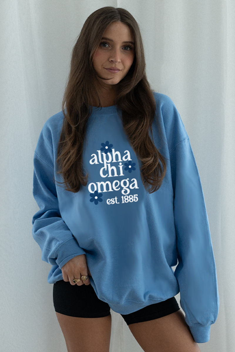 Blue Daisy Crewneck - Alpha Chi Omega