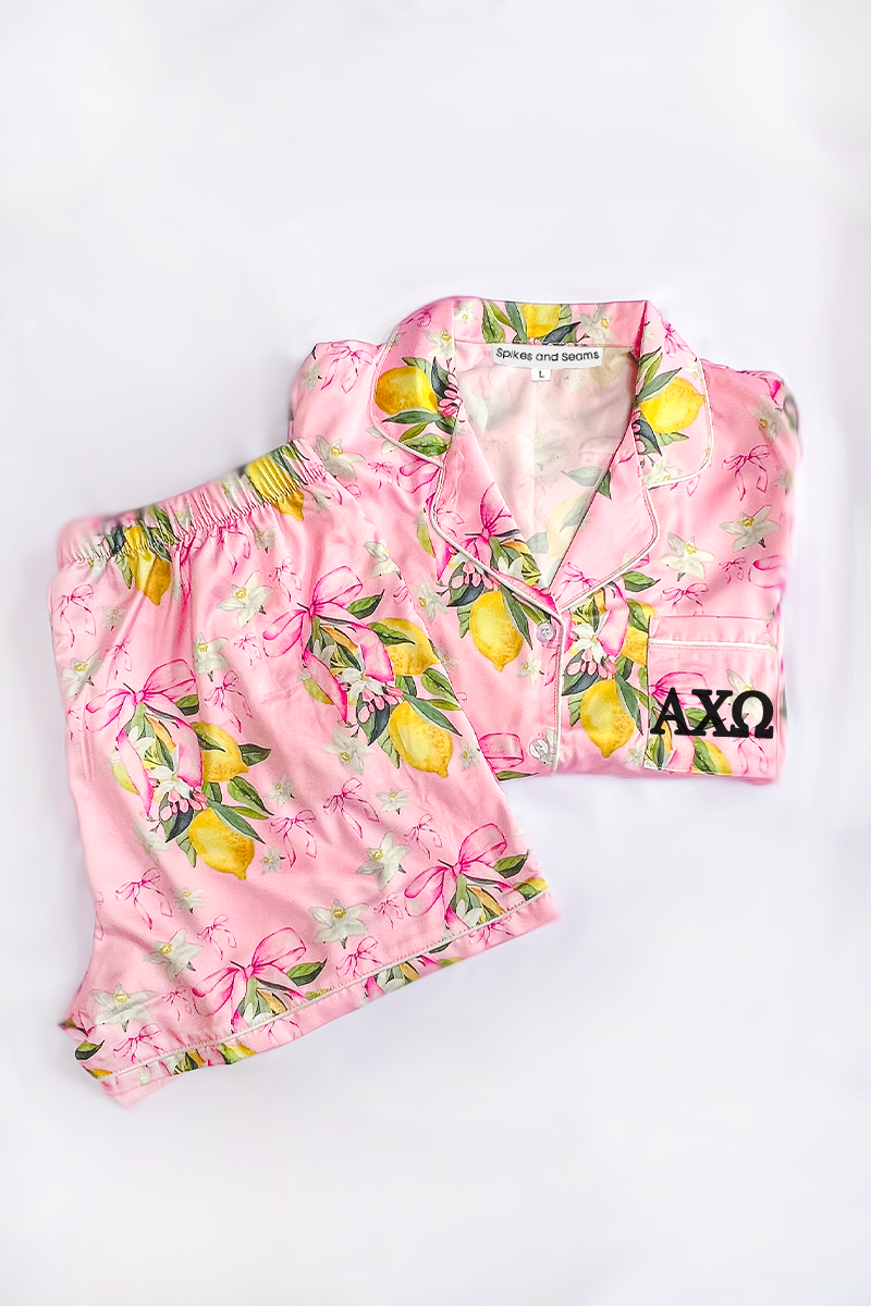 Citrine Coquette Greek Letter pajamas - Alpha Chi Omega