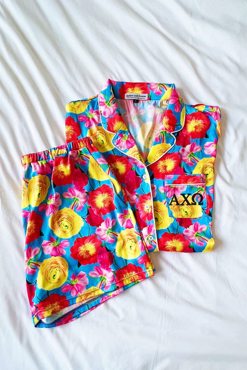 Greek Letter Blue Floral pajamas - Alpha Chi Omega