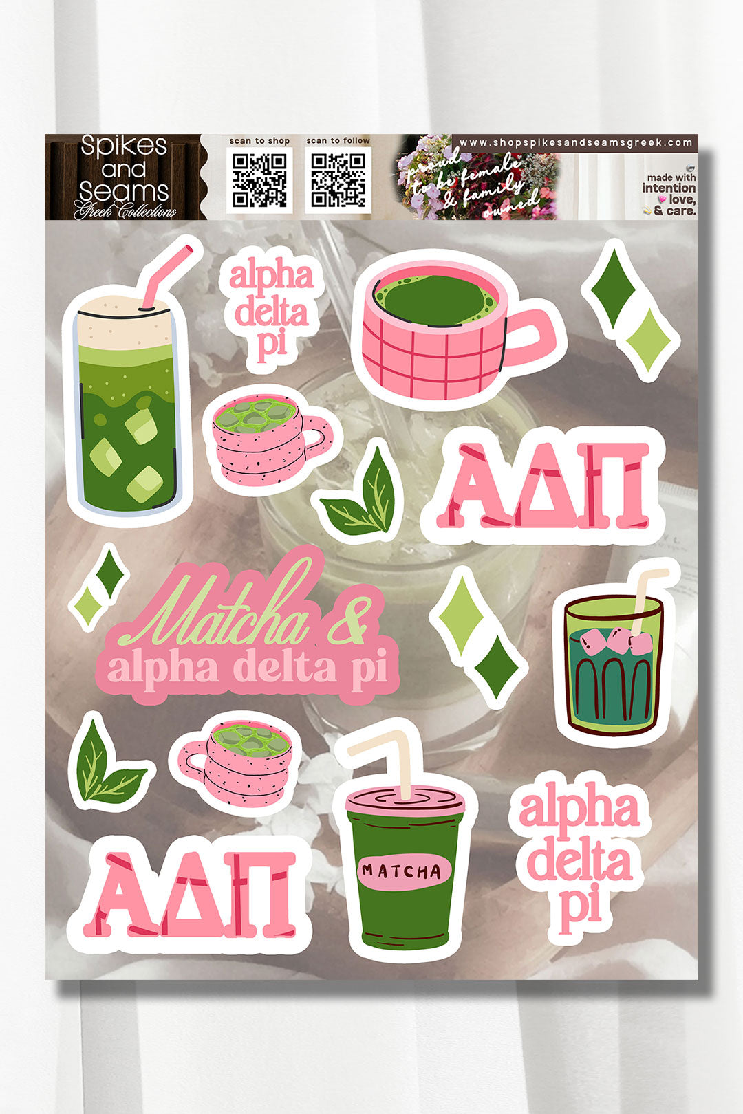 Sorority Matcha Theme Sticker Sheet #25 - Spikes and Seams Greek