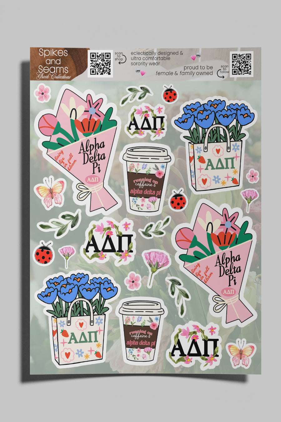 Flower Market Sorority Sticker Sheet #21 - Alpha Delta Pi
