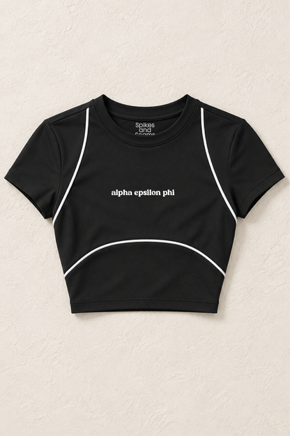 Sorority Black Crop Top with White Trim
