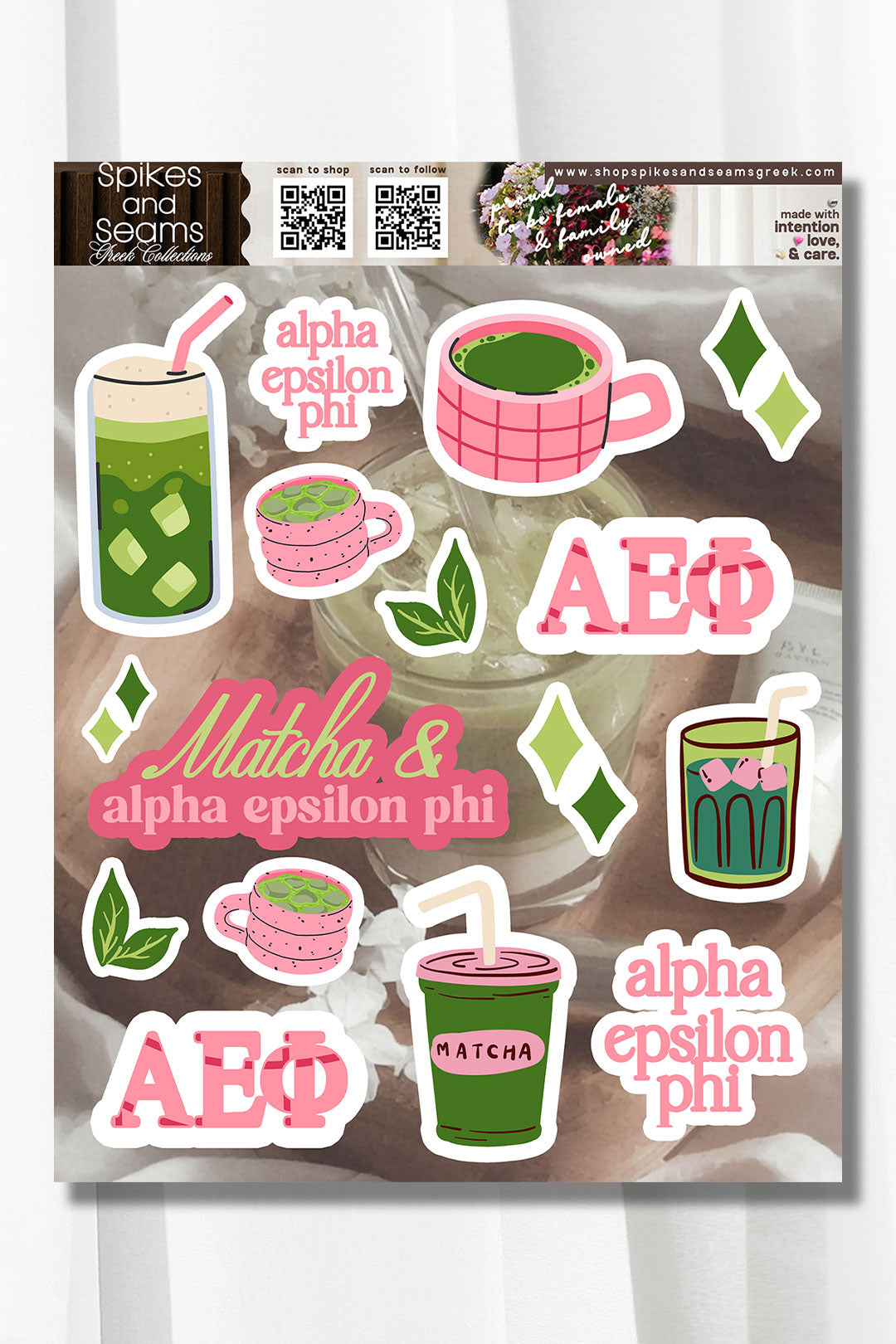 Sorority Matcha Theme Sticker Sheet #25 - Spikes and Seams Greek