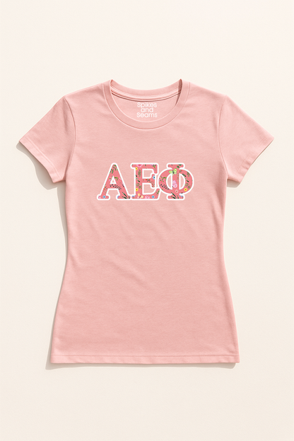 Floral Greek Letter Tee - Pink