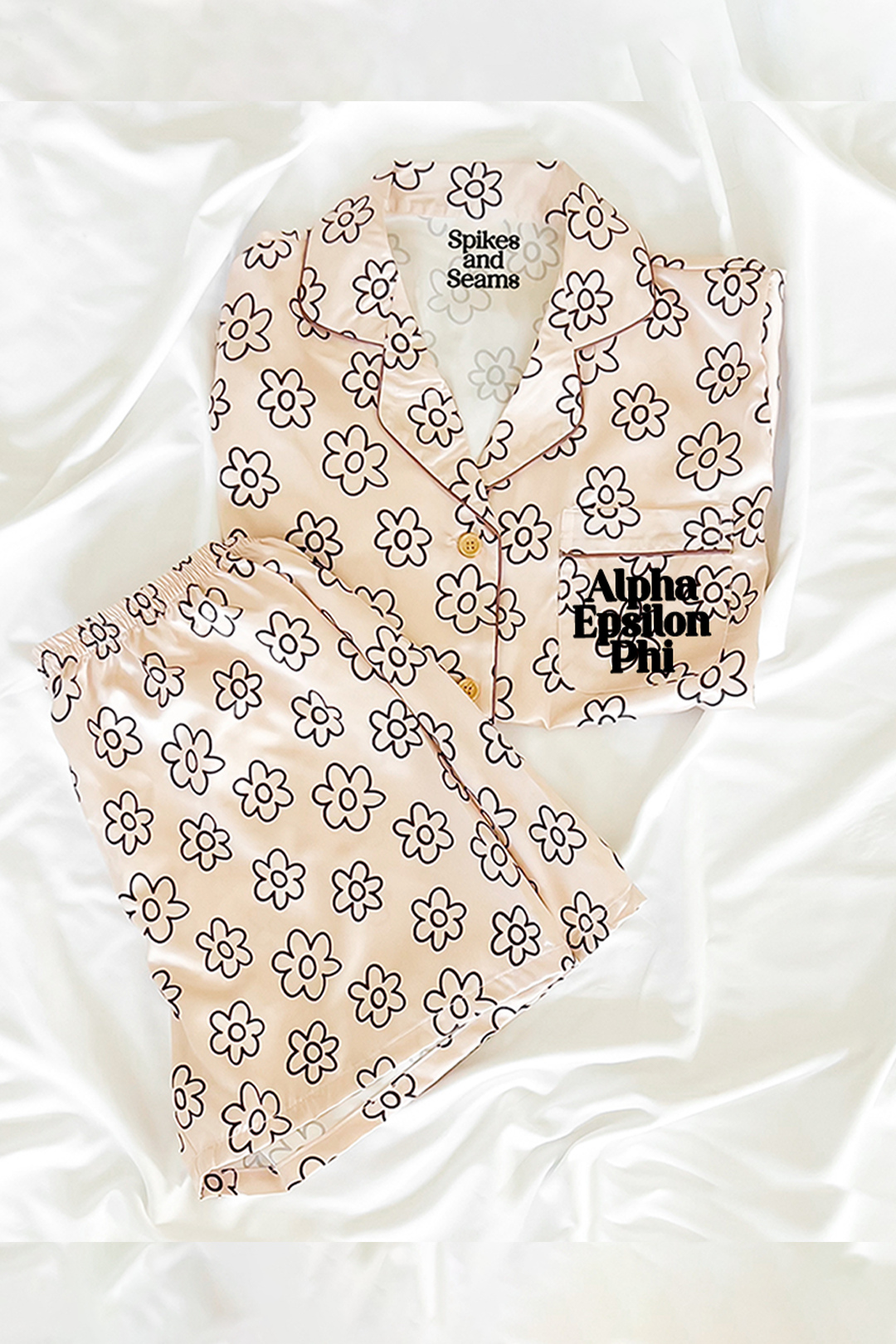 Block Font Beige Daisy pajamas - Alpha Epsilon Phi