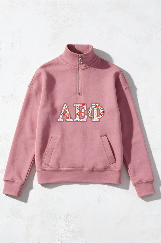 Orchid Floral Greek Letter Quarter Zip - Alpha Epsilon Phi