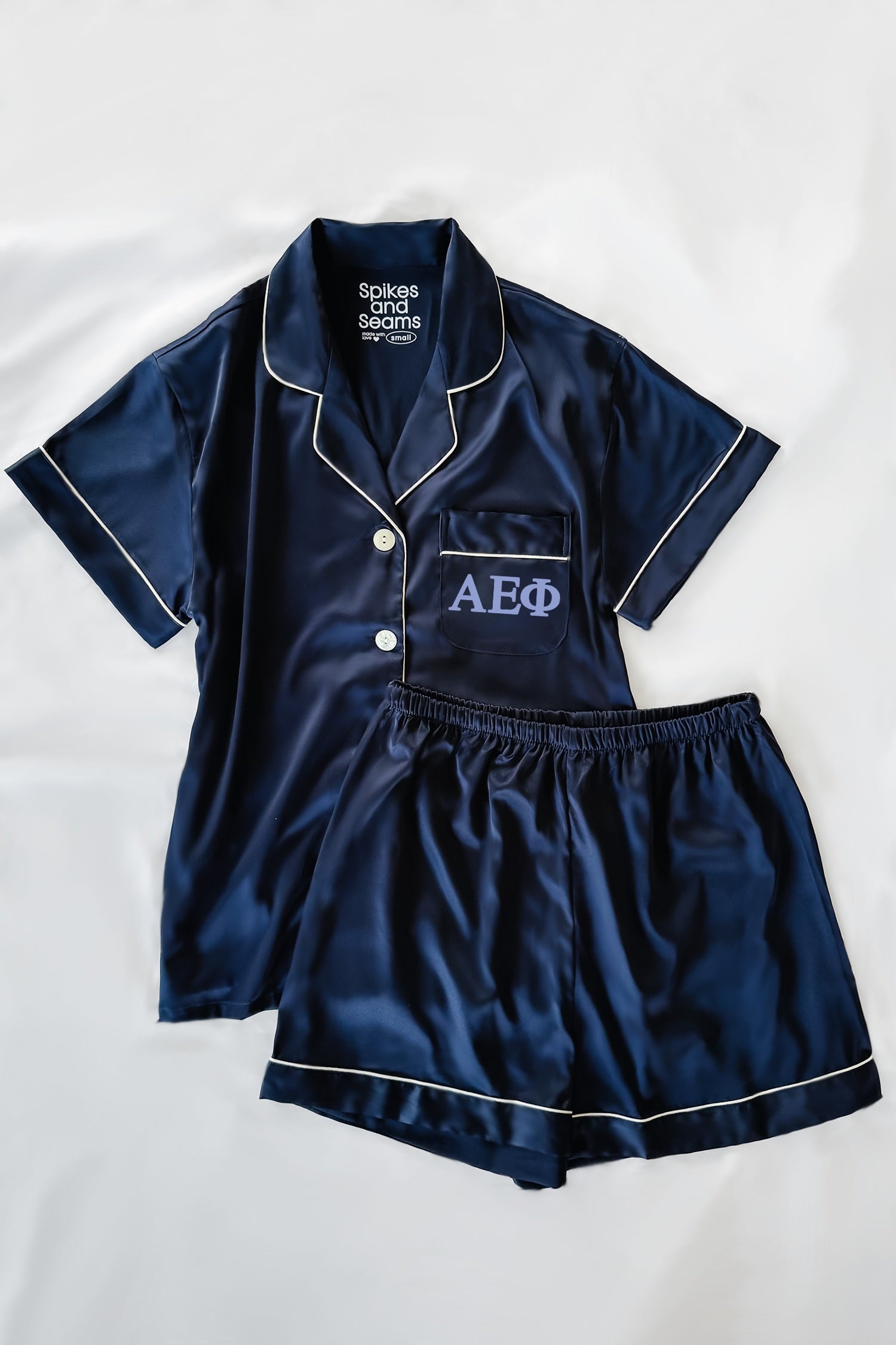 Navy Pajamas with Powder Blue Greek Letters - Alpha Epsilon Phi