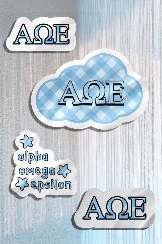 Blue Theme Waterproof Sorority Stickers - Alpha Omega Epsilon