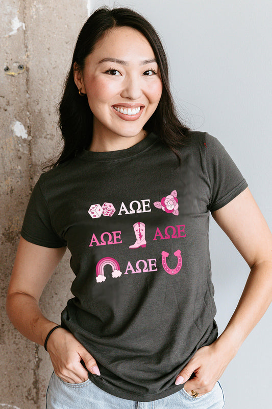 Pink Western Icons Charcoal tee - Alpha Omega Epsilon