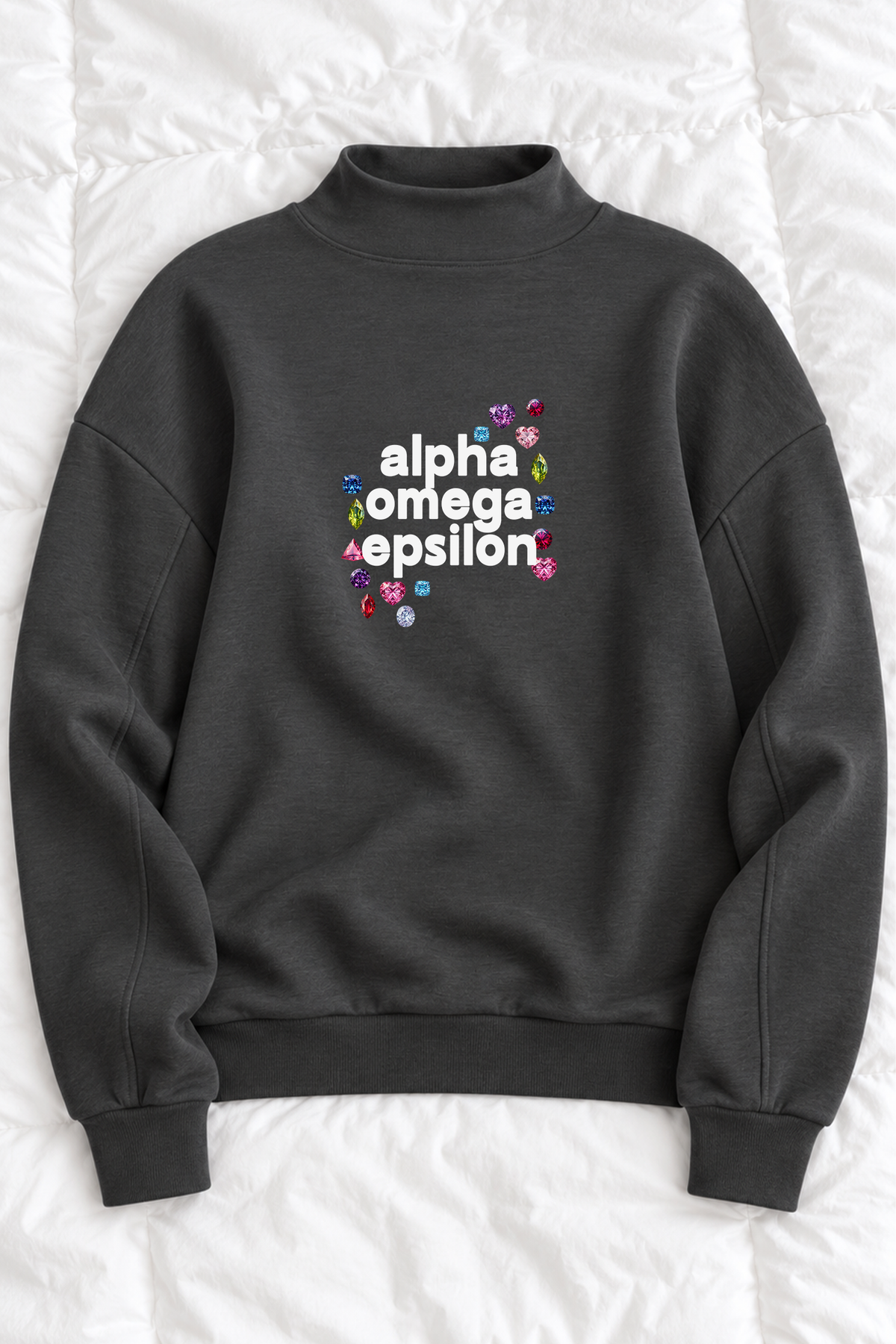Gems Charcoal Sorority Mockneck - Alpha Omega Epsilon