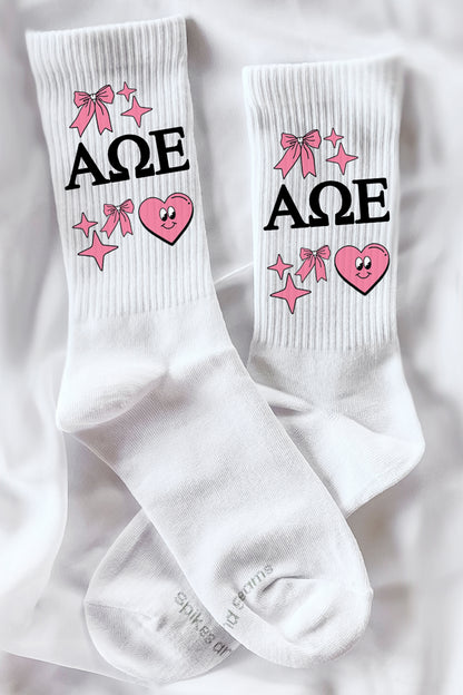 Cartoon Heart Greek Letter Socks