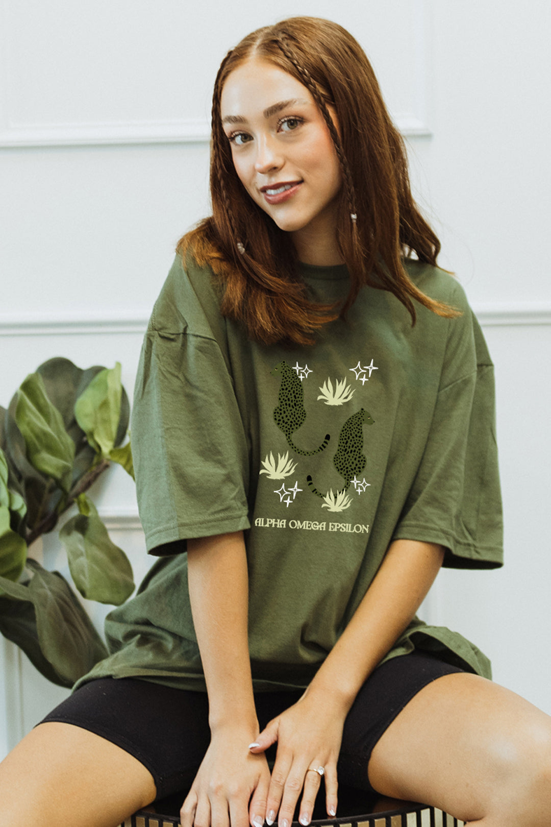 Green Cheetah tee - Alpha Omega Epsilon