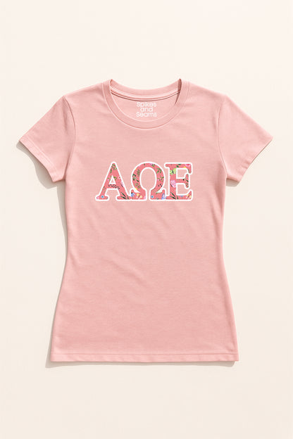 Pink Floral Greek Letter Tee - Alpha Omega Epsilon