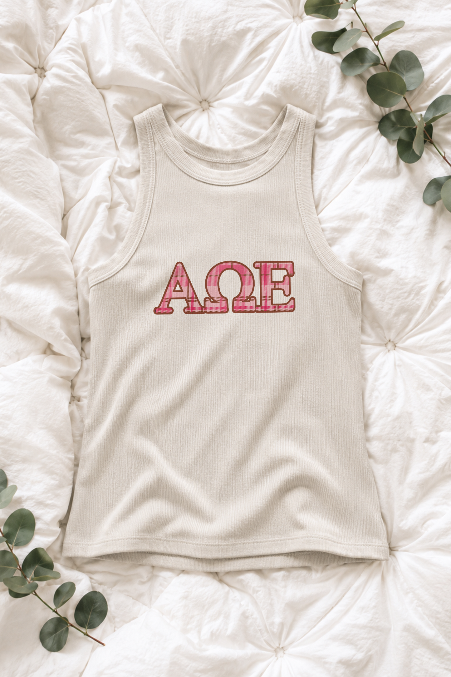 Plaid Pink Letters Sorority Tank