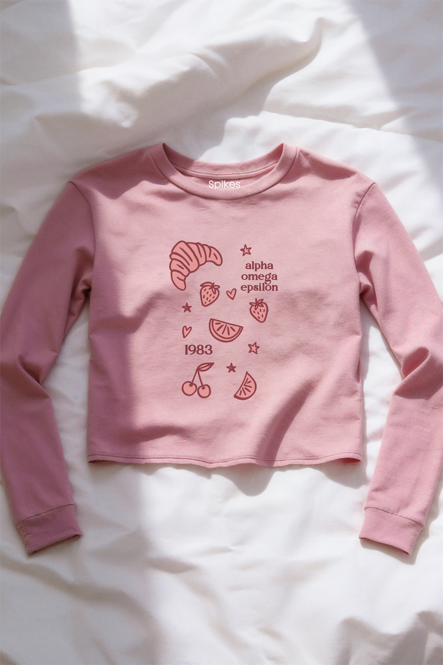 Long Sleeve Pink Fruit Midi Crop - Alpha Omega Epsilon