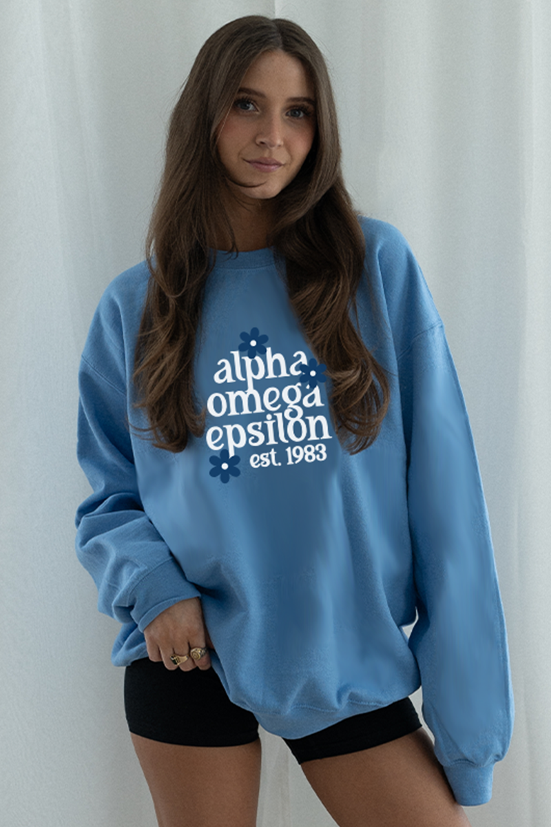 Blue Daisy Crewneck - Alpha Omega Epsilon