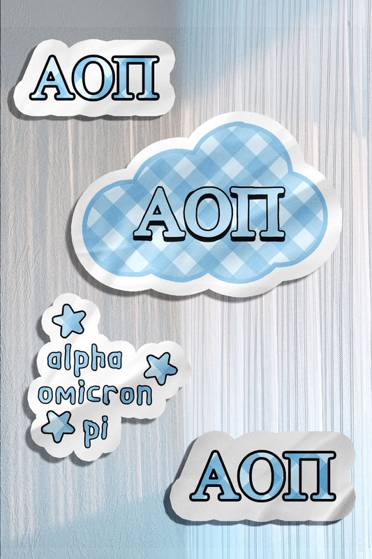 Blue Theme Waterproof Sorority Stickers - Alpha Omicron pi