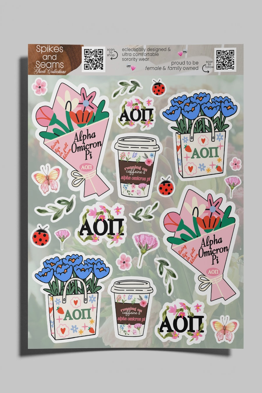 Flower Market Sorority Sticker Sheet #21 - Alpha Omicron Pi