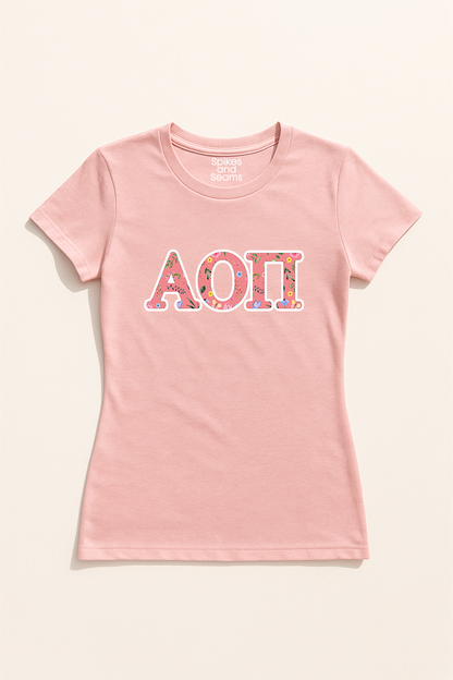 Floral Greek Letter Tee - Pink