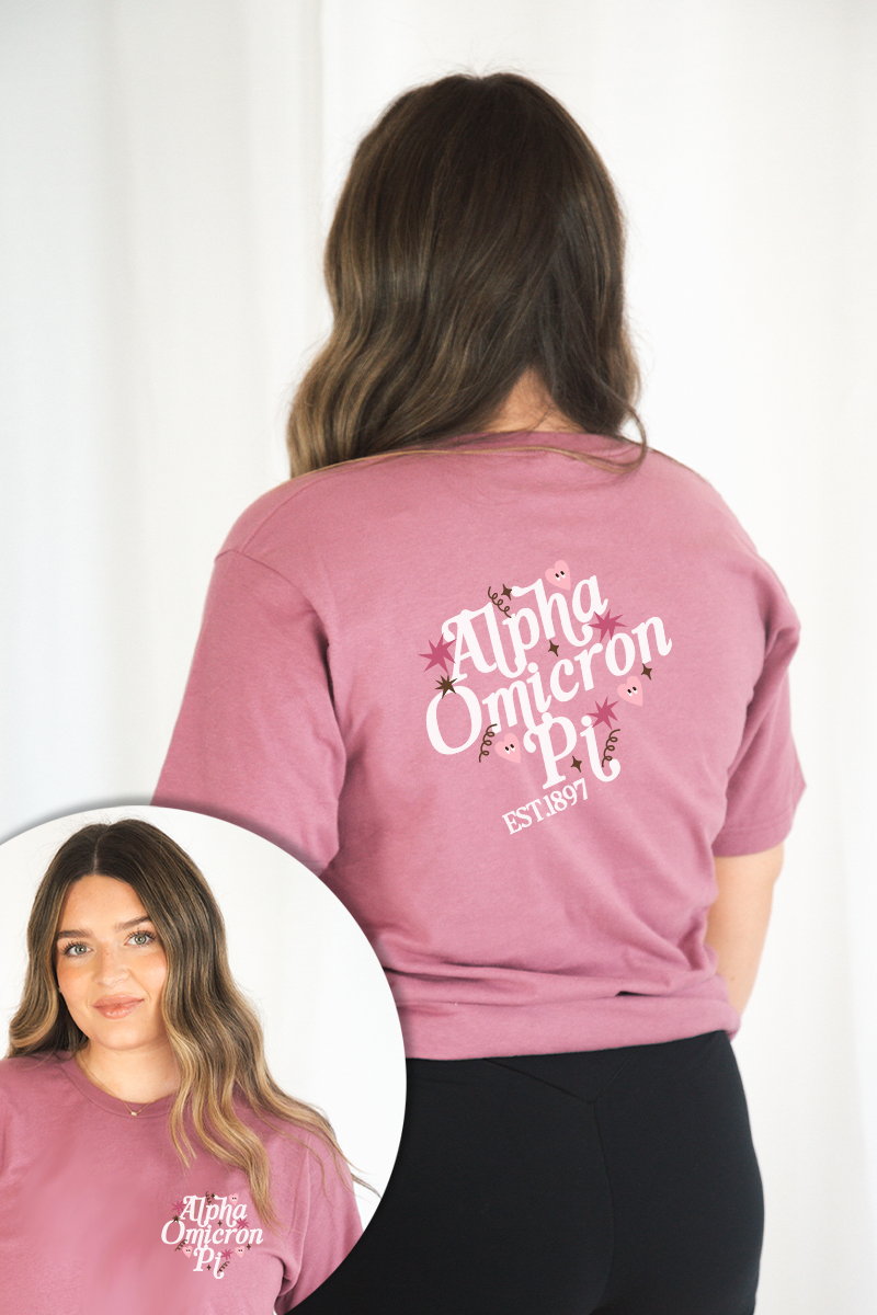 Mauve Hearts tee - Alpha Omicron Pi