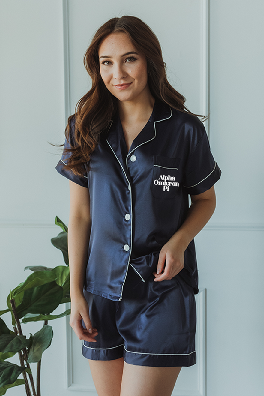 Navy Block font Pajamas - Alpha Omicron Pi