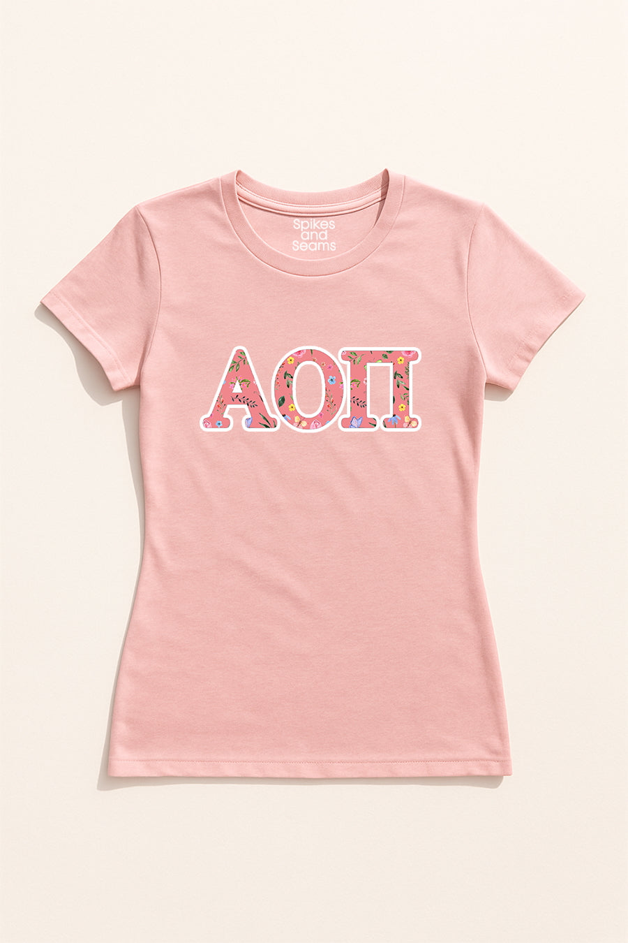 Pink Floral Greek Letter Tee - Alpha Omicron Pi