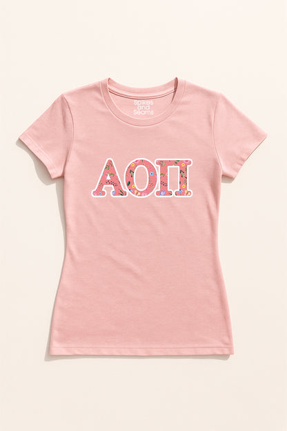 Pink Floral Greek Letter Tee - Alpha Omicron Pi