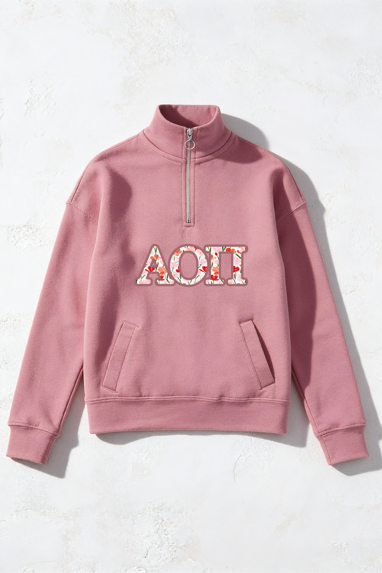 Orchid Floral Greek Letter Quarter Zip - Alpha Omicron Pi