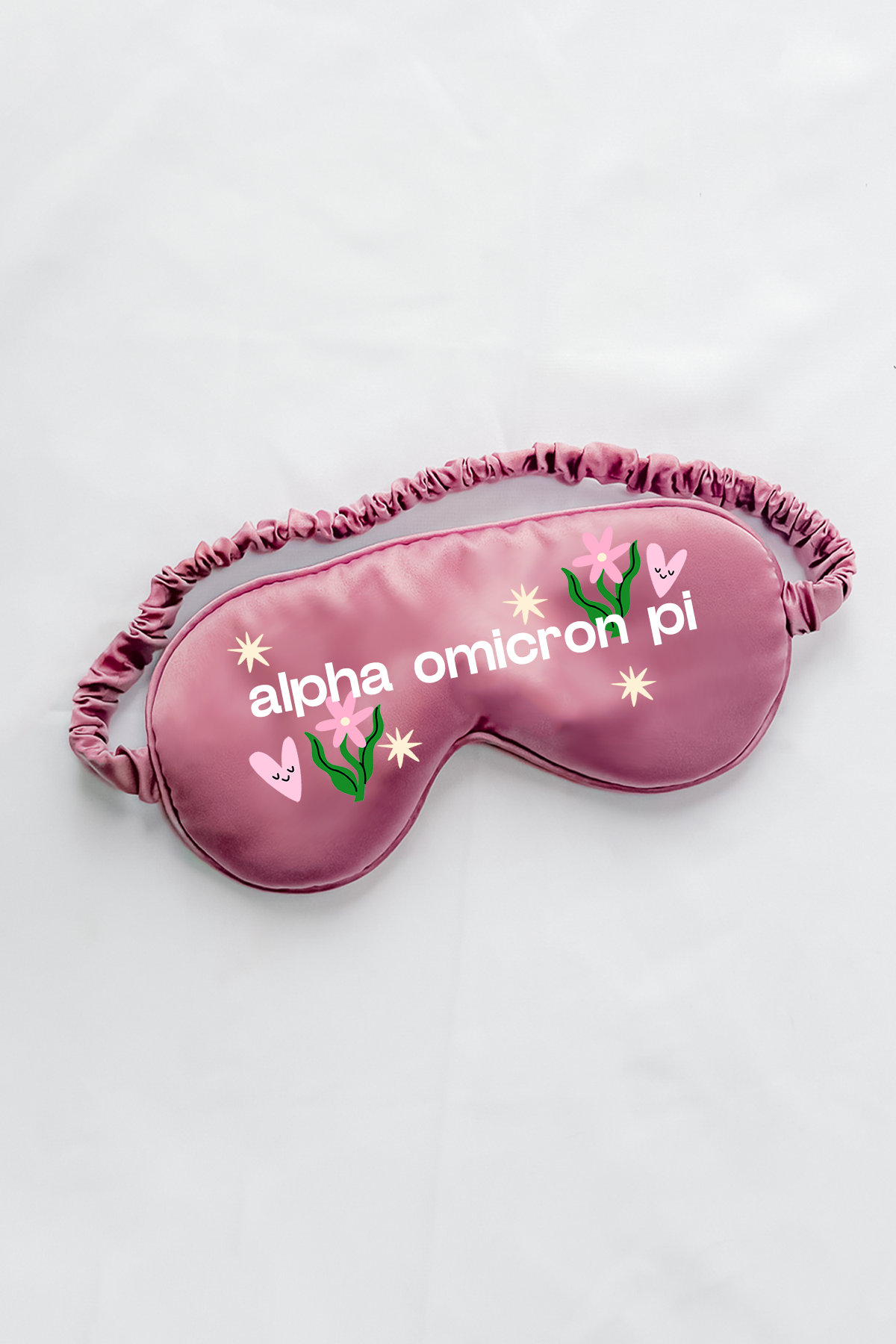 Light Purple Hearts & Flowers Sorority Sleep Mask - Alpha Omicron Pi