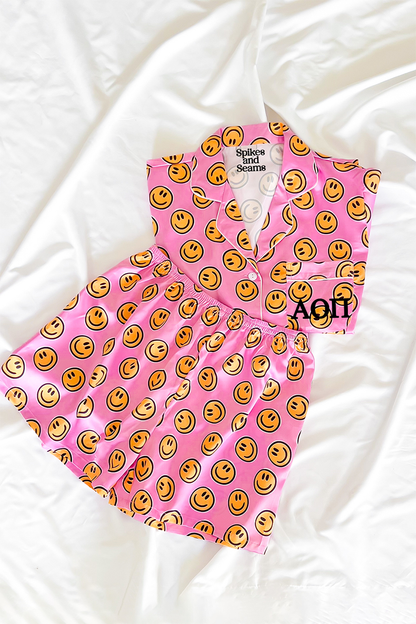 Greek Letter Pink Smiley pajamas - Alpha Omicron Pi