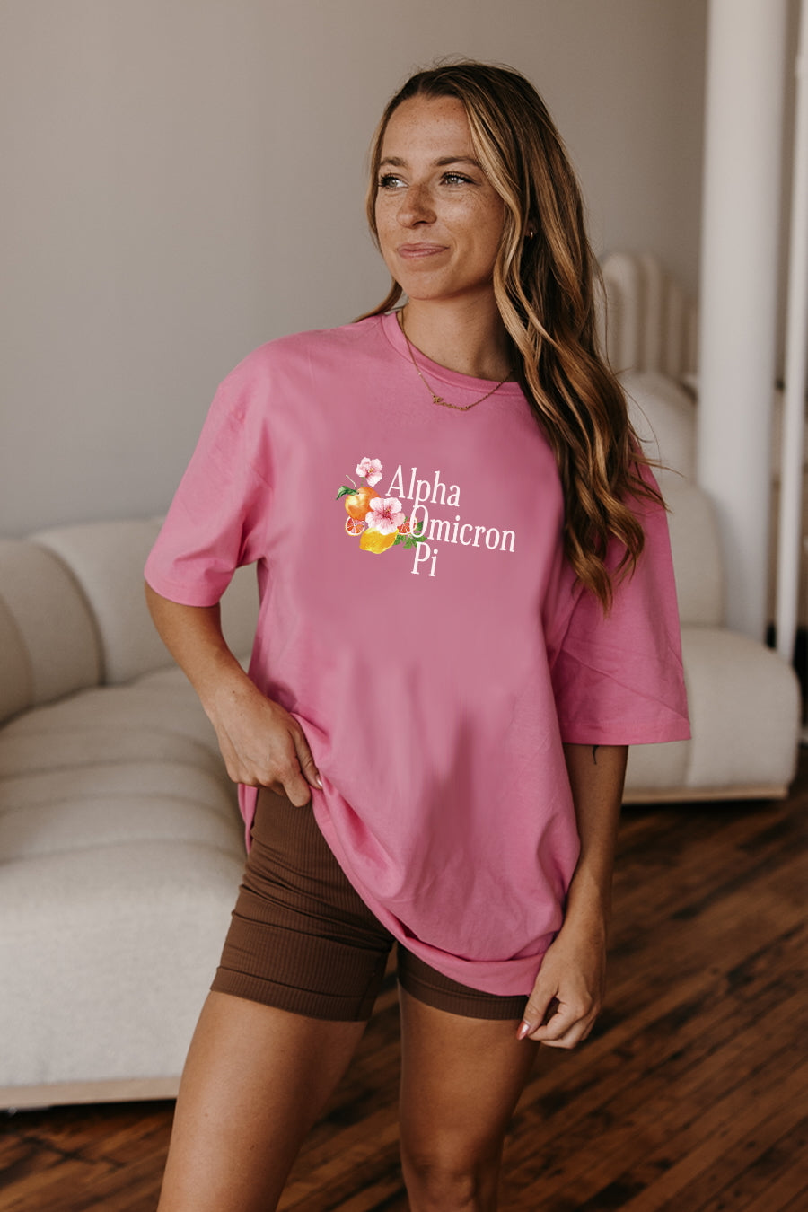 Pink Tangerine tee - Alpha Omicron Pi