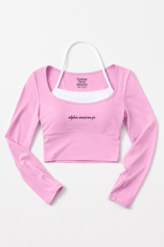 Sorority Pink Layered Long Sleeve Activewear Top - Alpha Omicron Pi