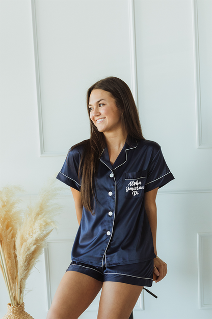 Navy Script font Pajamas - Alpha Omicron Pi