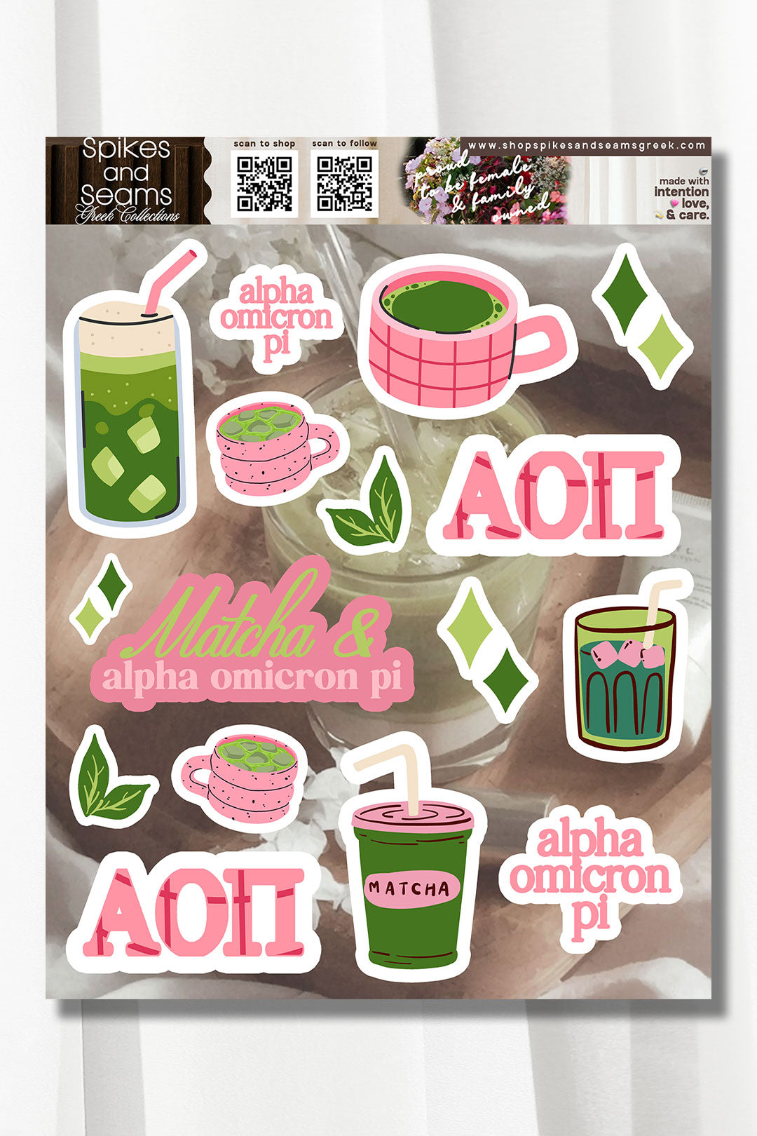 Sorority Matcha Theme Sticker Sheet #25 - Spikes and Seams Greek