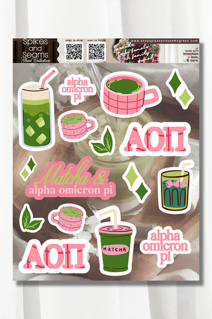 Sorority Matcha Theme Sticker Sheet #25 - Spikes and Seams Greek