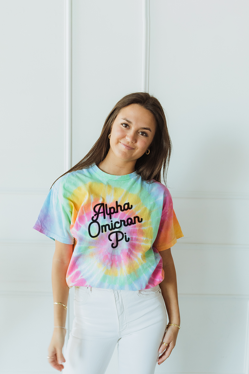 Tie Dye script tee - Alpha Omicron Pi