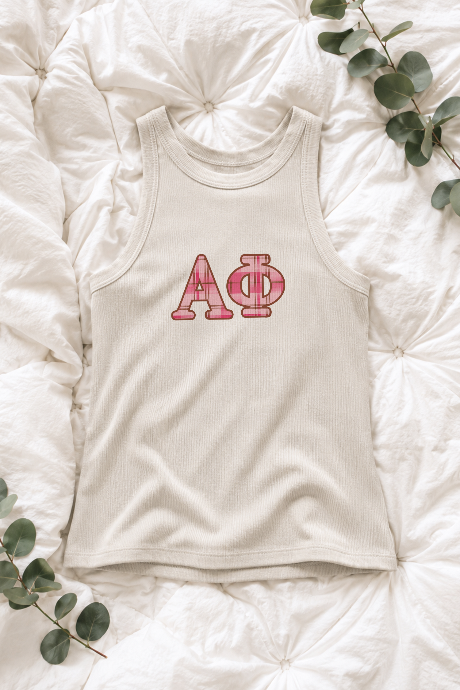 Plaid Pink Letters Sorority Tank - Alpha Phi