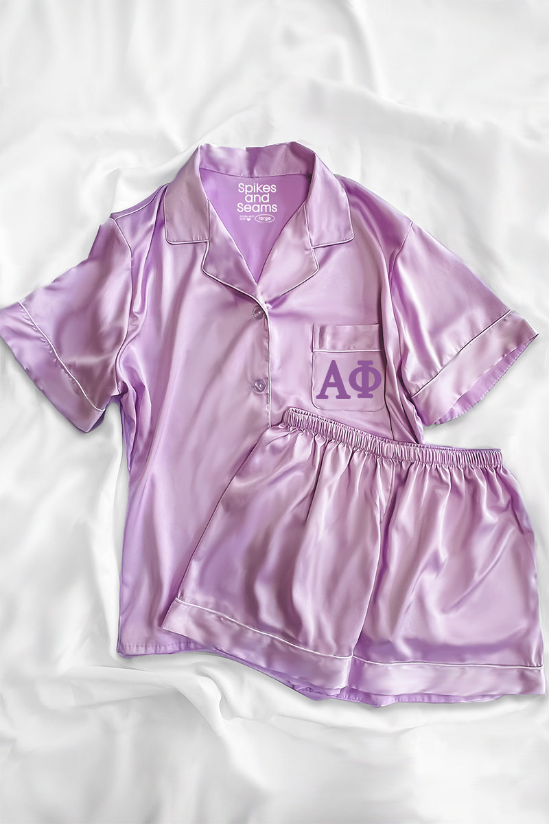 Lavender Pajamas with Plum Greek Letters - Alpha Phi