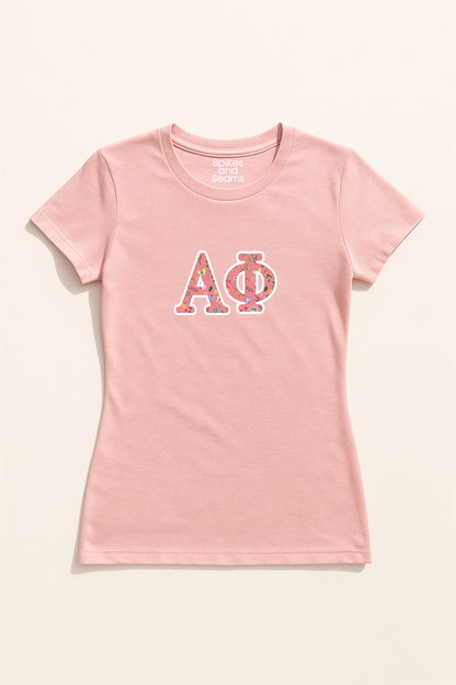 Floral Greek Letter Tee - Pink