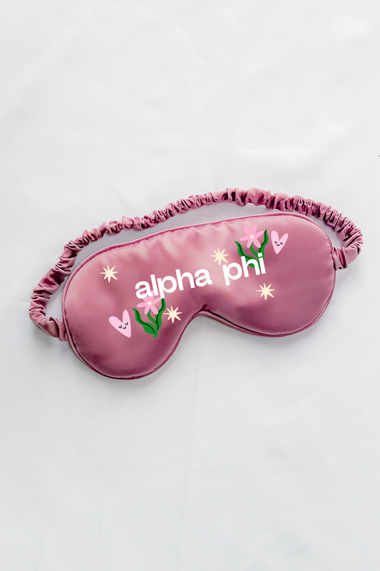 Light Purple Hearts & Flowers Sorority Sleep Mask - Alpha Phi - Spikes and Seams Greek