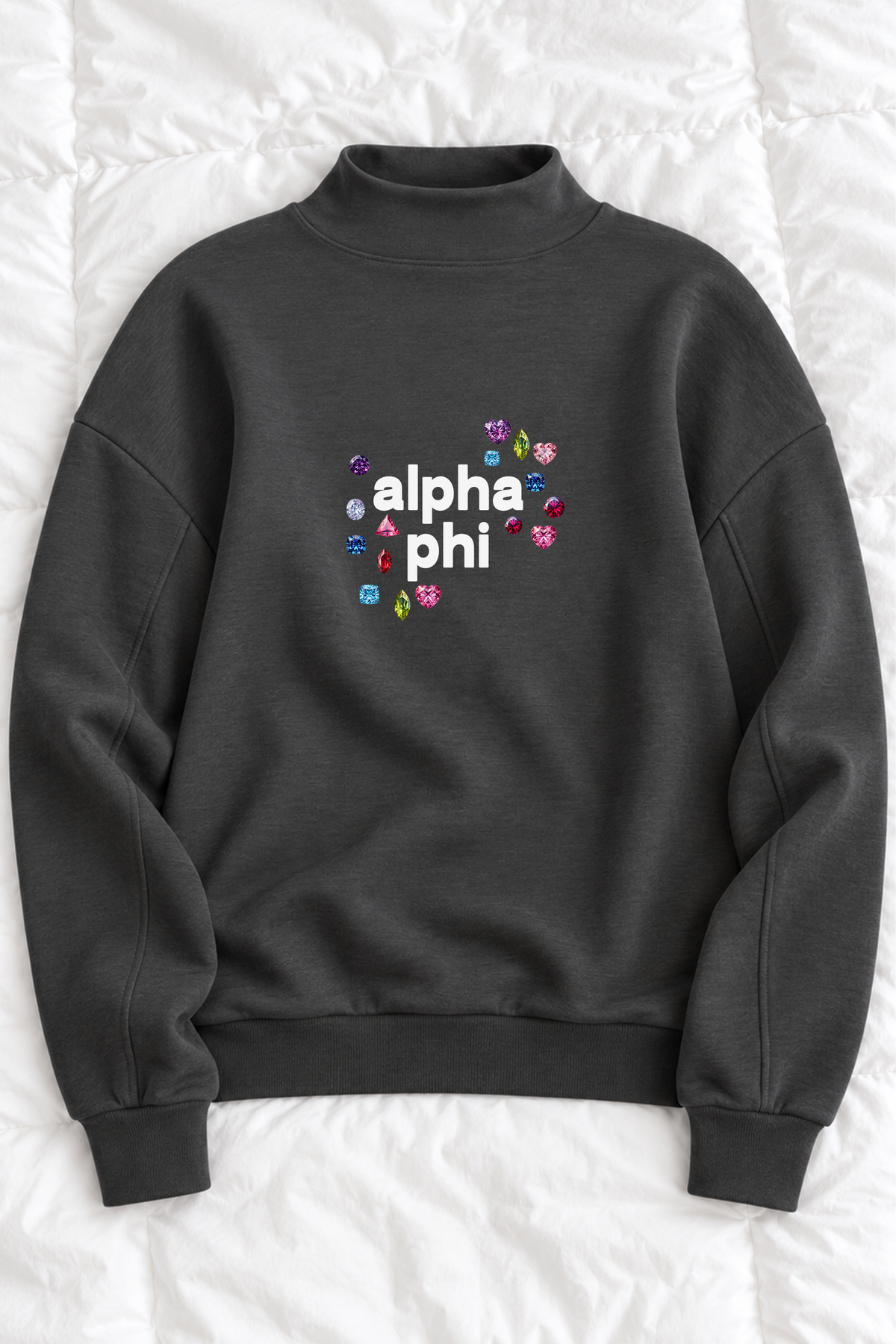 Gems Charcoal Sorority Mockneck - Alpha Phi