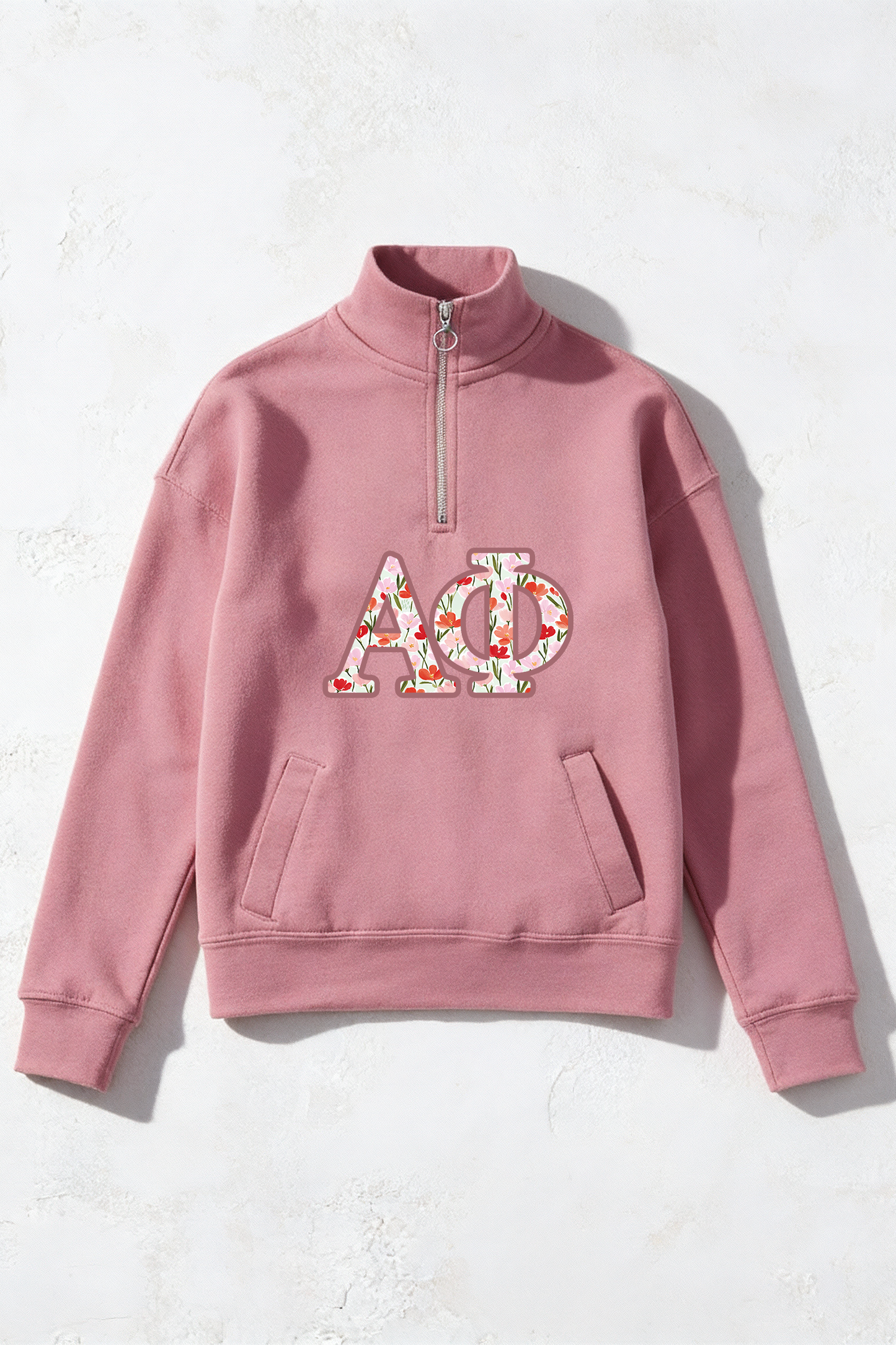 Orchid Floral Greek Letter Quarter Zip