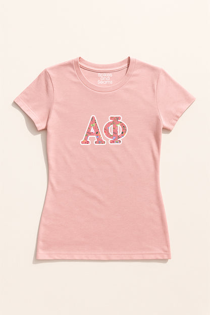Pink Floral Greek Letter Tee - Alpha Phi