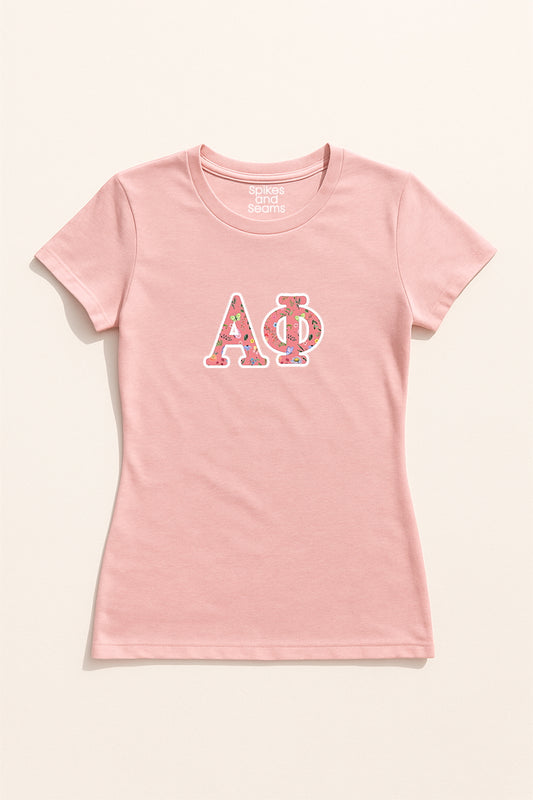 Pink Floral Greek Letter Tee - Alpha Phi