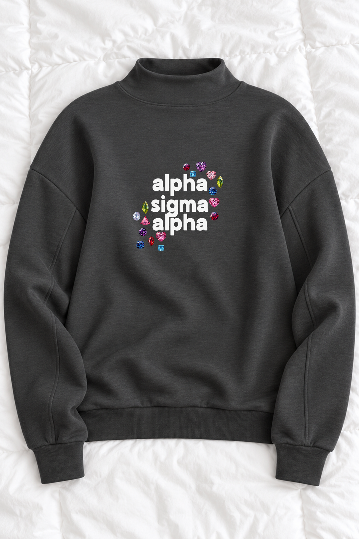 Gems Charcoal Sorority Mockneck - Alpha Sigma Alpha
