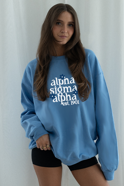 Blue Daisy Crewneck - Alpha Sigma Alpha