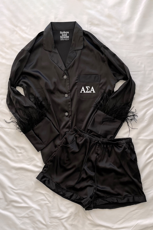 Black Feather Shorts Pajamas - Alpha Sigma Alpha