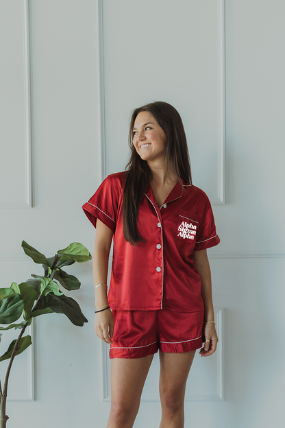 Burgundy Block Font Pajamas - Alpha Sigma Alpha